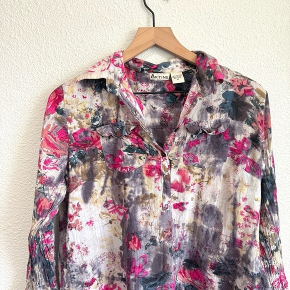 Artine Women's Medium Cotton Button Down Long Sleeve Abstract Artsy Art to wear - Picture 2 of 7